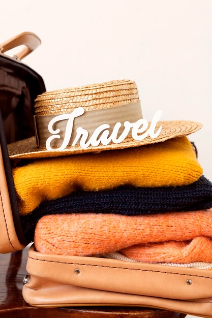 Traveling clothes with travel text