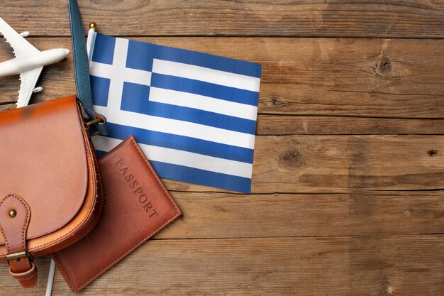 그리스 국기와 함께 그리스 개념 여행