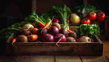 Free photo a tray of vegetables on a wooden table