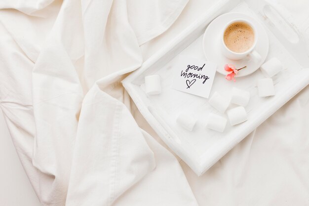 Tray with coffee in bed