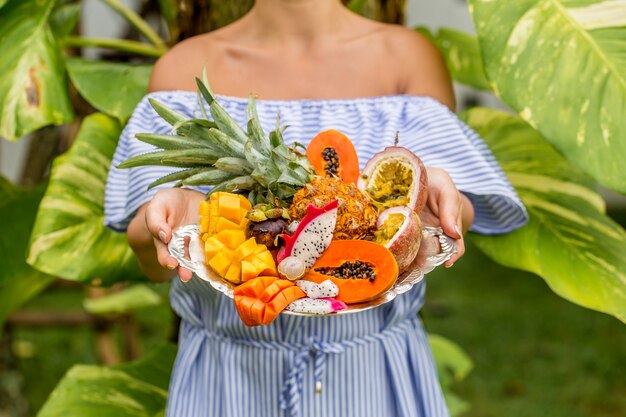 tray with exotic fruits