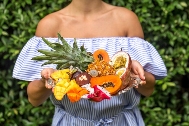 tray with exotic fruits