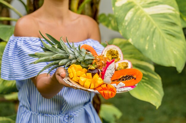 tray with exotic fruits