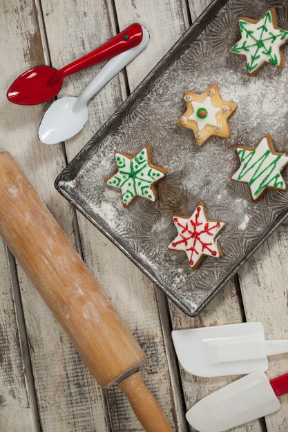 Tray with freshly baked christmas cookies