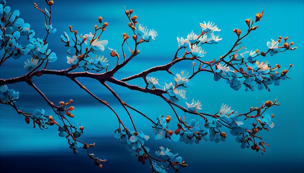 免费照片树枝蓝色背景季节叶插图所产生的人工智能