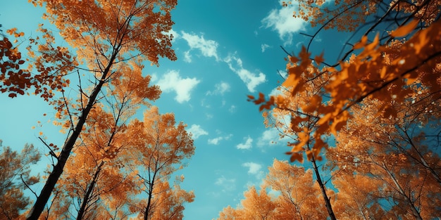 Free photo a tree in the forest with a blue sky background