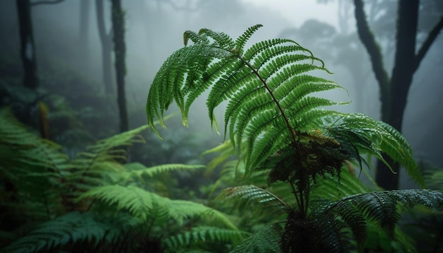 Free photo a tree in the forest with a green fern in the foreground