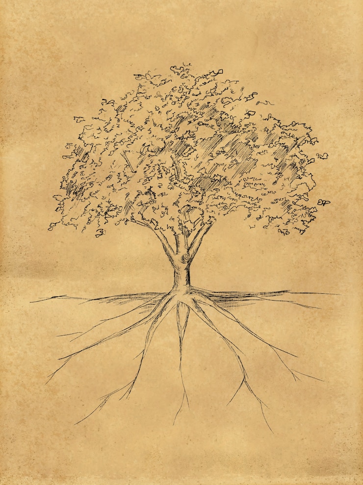 Free Photo tree sketch leaves and root on paper