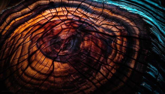 Бесплатное фото В поперечном разрезе ствола дерева видны концентрические годичные кольца, созданные искусственным интеллектом