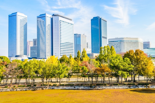 Trees with skyscrapers background