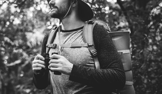 Trekking in a forest