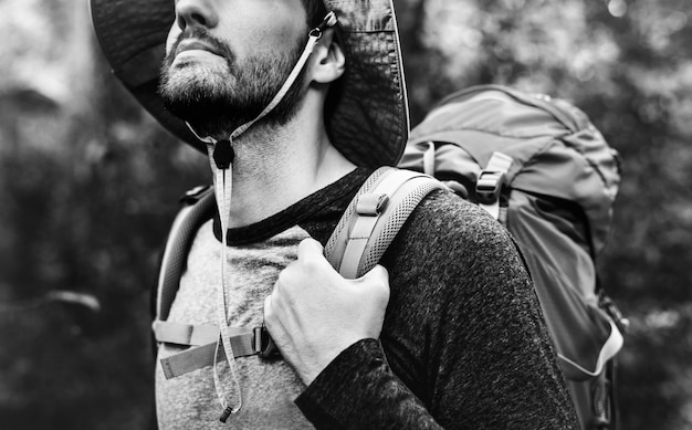 Trekking in a forest