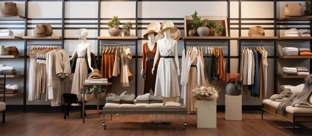 Trendy clothes showcased in a boutique store