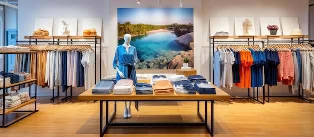 Trendy clothes showcased in a boutique store
