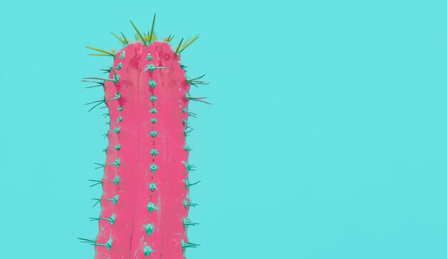 Trendy tropical Neon Cactus plant on blue 