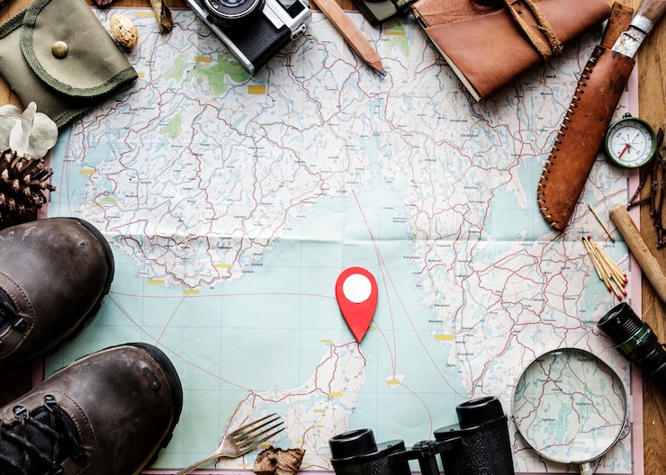 Free Photo trip planning on a map and others stuff