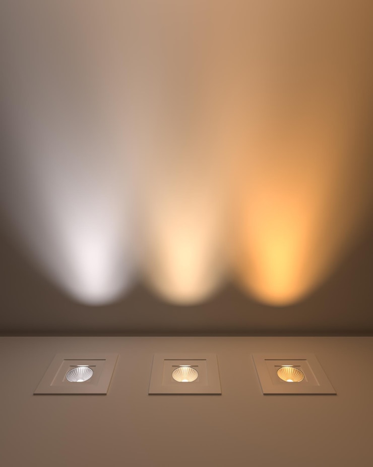 Free Photo triple recessed led spots with color temperature contrast in 3d render
