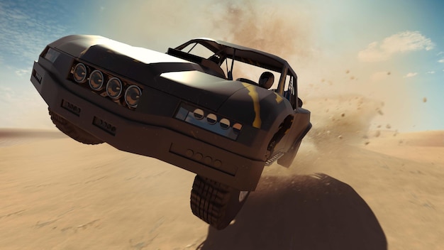 Trophy Truck in desert Render 3d Illustration