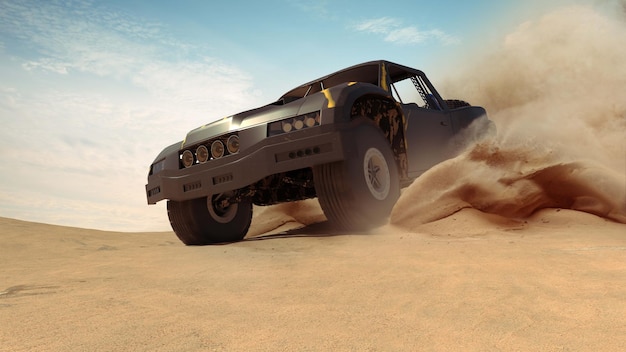 Trophy Truck in desert Render 3d Illustration