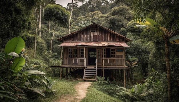 Free photo tropical bungalow nestled in lush rainforest landscape generated by ai