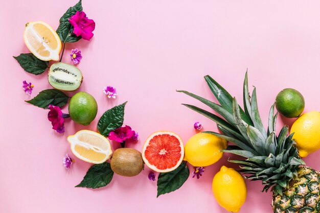 Tropical composition on pink background