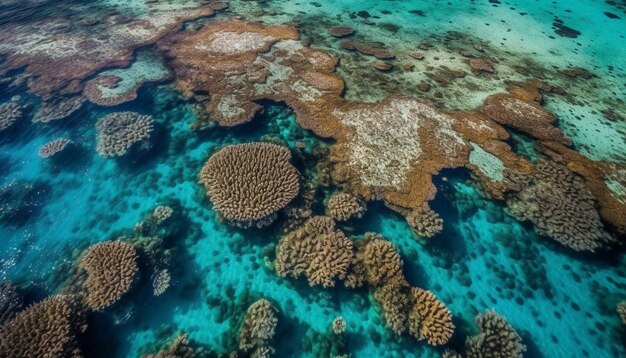 Тропические рыбы плавают в прозрачной голубой воде, созданной искусственным интеллектом