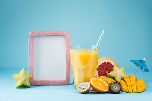 Tropical fruit juice with copy space