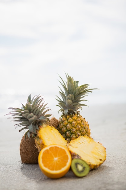 Tropical fruits kept on sand