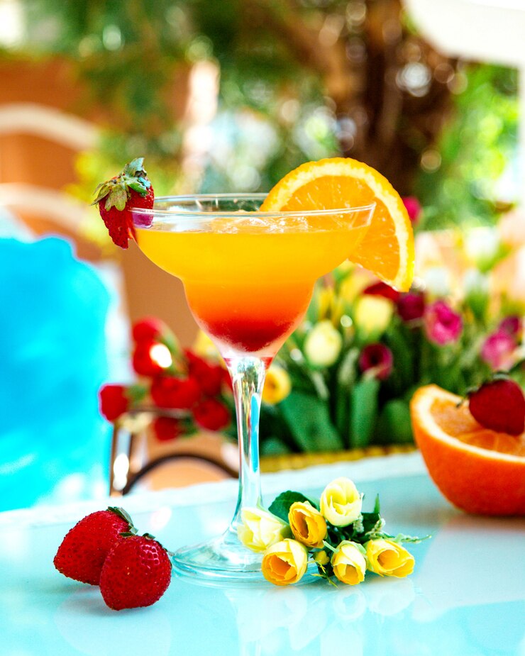 Free Photo tropical juice with strawberry and orange