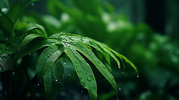 Tropical leaves in the rain