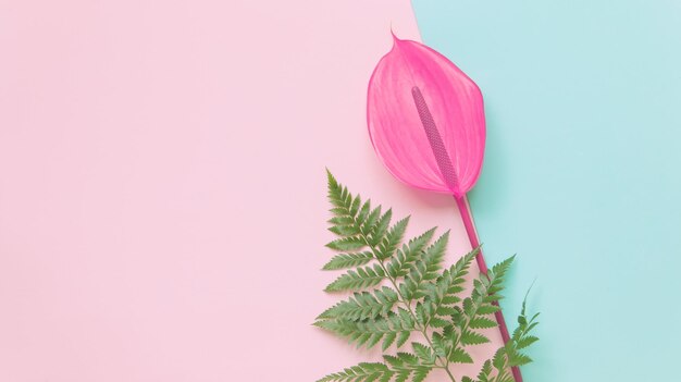 Tropical leaves and red flower of anthurium the summer minimal background