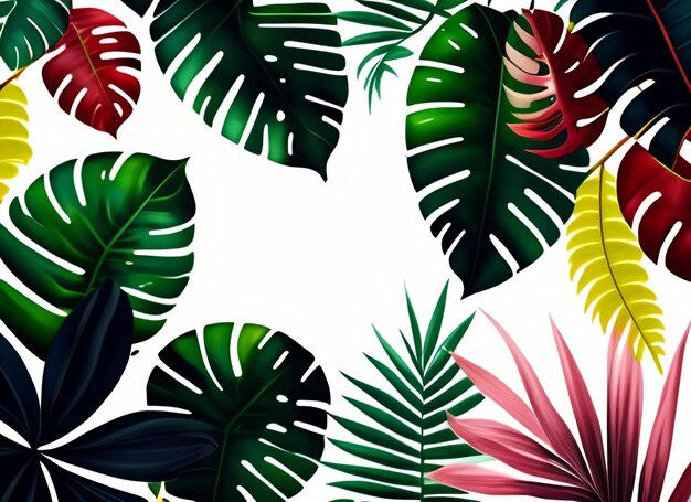 Tropical leaves on a white background.