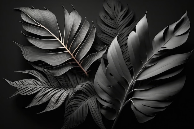 Бесплатное фото Тропические пальмовые листья узор фона монохромный дизайн украшения листвы дерева монстера растение с экзотическим листом крупным планом