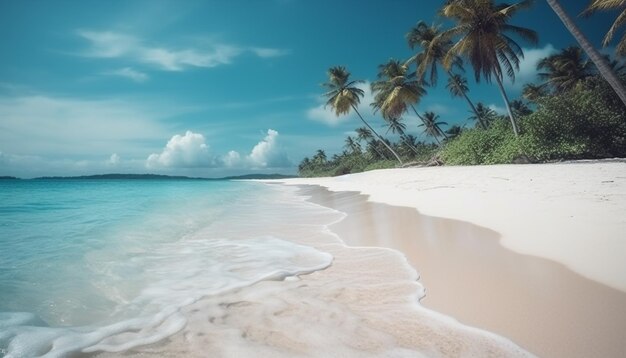 Tropical palm trees sway in turquoise waters generative AI