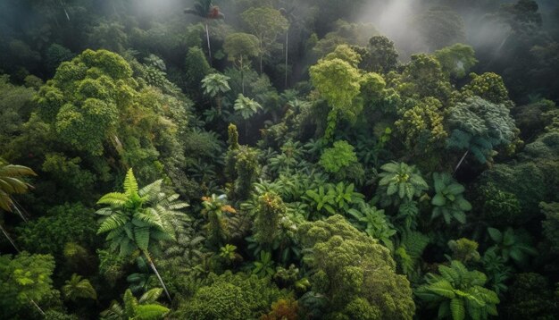 熱帯雨林の成長は、人工知能によって生成された水中の山脈の美しさを取り囲んでいます