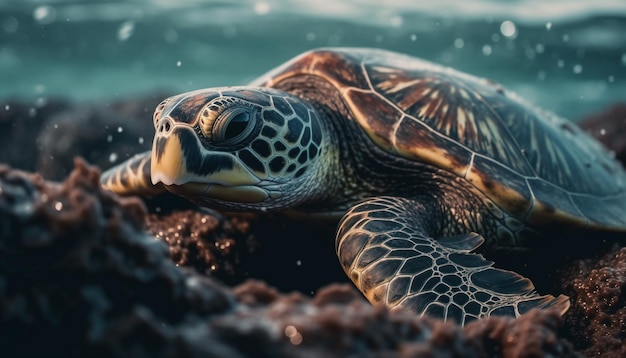 Free photo tropical sea turtle swimming in coral reef generated by ai