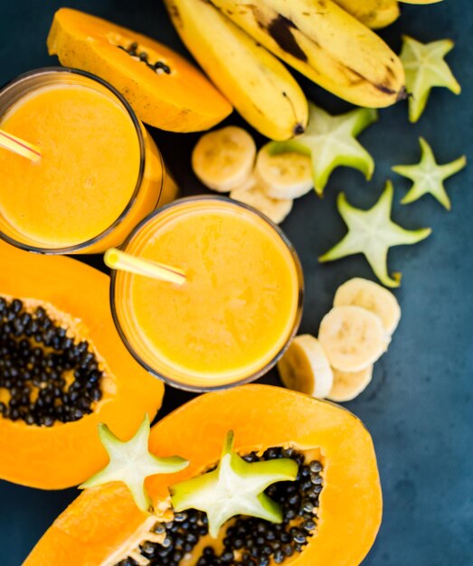 Tropical smoothie with papaya and banana