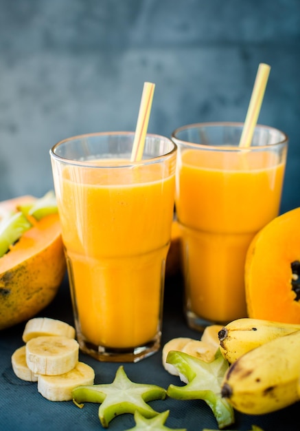 Tropical smoothie with papaya and banana