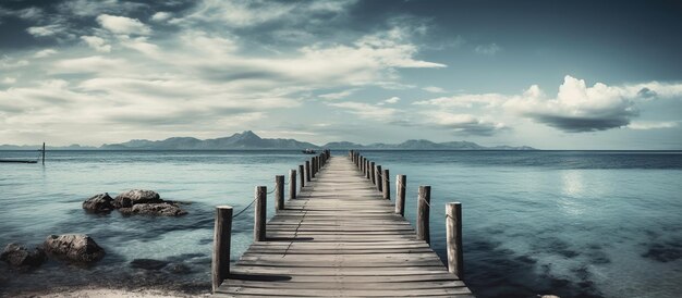 Tropical summer travel and vacation wooden pier to an island AI Generated Image