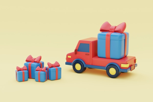 クリスマスプレゼントの側面図を配信するトラック
