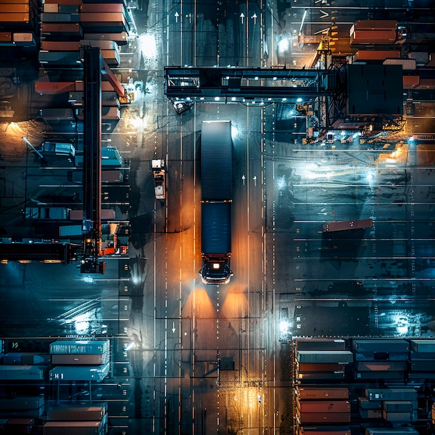 Truck and logistics operation at dusk