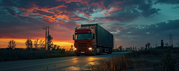 Free Photo truck and logistics operations at dusk