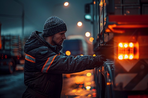 Free photo truck and logistics operations at dusk