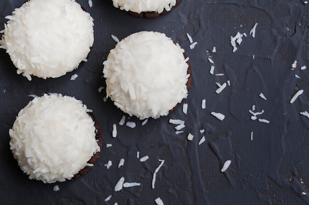 Truffles covered in coconut flakes 