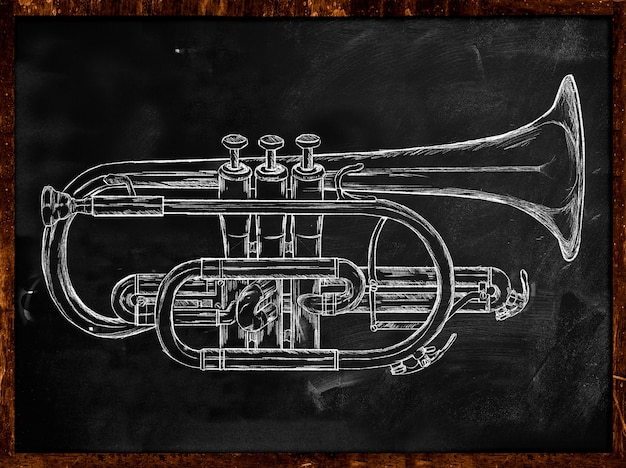 Trumpet sketch on blackboard