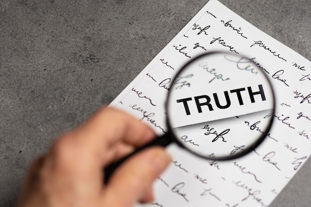 Free photo truth concept arrangement with a magnifier