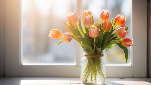 Tulip bouquet in transparent vase