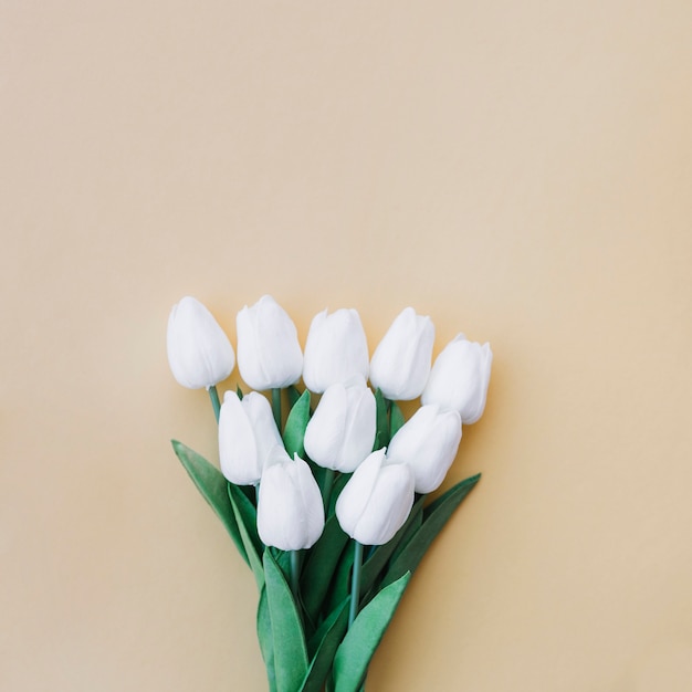 Free photo tulips bouquet on pastel yellow background