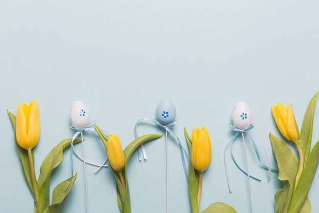 Tulips and eggs on sticks