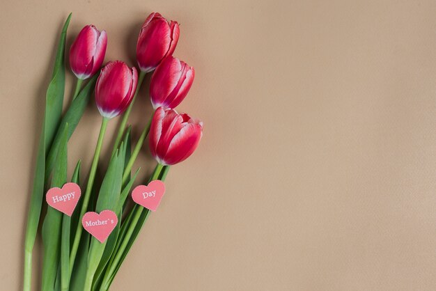 Tulips with decorative hearts